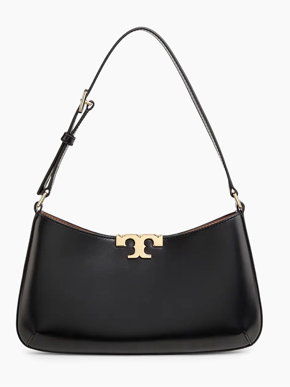 Tory Burch Black Leather Shoulder Bag with Gold Logo Accent